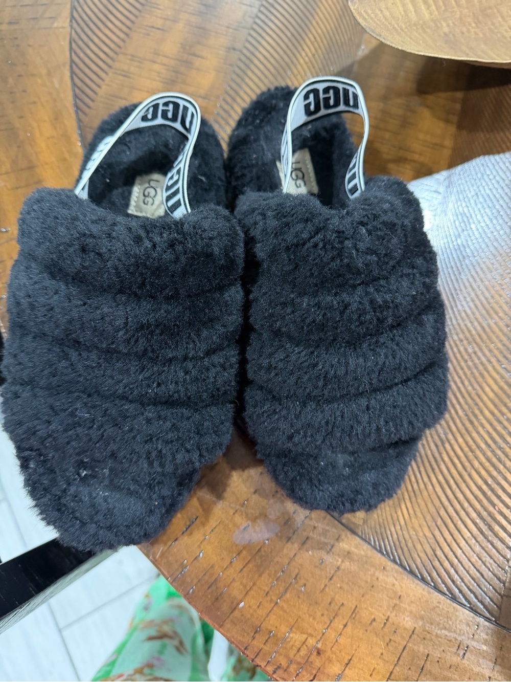 UGG Black Fuzzy Slingback Slide Slippers